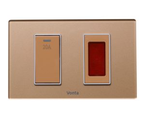 BỘ 1 CÔNG TẮC 2 CỰC 20A SIZE S+HẠT ĐÈN BÁO ĐỎ SIZE S MÀU ĐỒNG MSP 2CPB2S601L