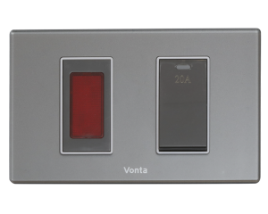 BỘ 1 CÔNG TẮC 2 CỰC 20A SIZE S + HẠT ĐÈN BÁO ĐỎ SIZE S MÀU XÁM MSP 2GRB2S601L