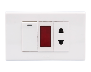 BỘ 1 CÔNG TẮC 16A 1ĐÈN BÁO ĐỎ 1 BỘ Ổ CẮM 2 CHẤU 16A MSP 4TB3S111L – V04