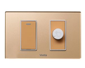 BỘ 1 CÔNG TẮC 1 CHIỀU SIZE S+HẠT CHIẾT ÁP ĐÈN 500VA SIZE S MÀU ĐỒNG MSP 2CPB2S101D