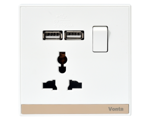 Bộ thiết bị 1 ổ cắm 3 chấu có công tắc + 2 ổ cắm USB MSP WH768-13M-2USB