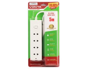 Ổ CẮM KÉO DÀI 99.99 Ổ 4 HAI CHẤU MÀU TRẮNG VTA4004B/G-50 – (5m)