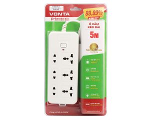 Ổ CẮM KÉO DÀI 99.99 Ổ 6 (3 đa năng+3 hai chấu) VTA6033B/G-50 – MÀU TRẮNG (5m)