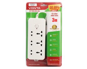 Ổ CẮM KÉO DÀI 99.99 Ổ 6 (3 đa năng+3 hai chấu) VTA6033B/G-30 – MÀU TRẮNG (3m)