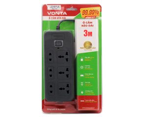 Ổ CẮM KÉO DÀI 99.99 Ổ 6 (3 đa năng+3 hai chấu) VTA6033B/G-30 – MÀU XÁM (3m)