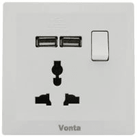 Bộ thiết bị ổ cắm 3 chấu có công tắc + 2 ổ cắm USB MSP WHV2KJ-13M-2USB