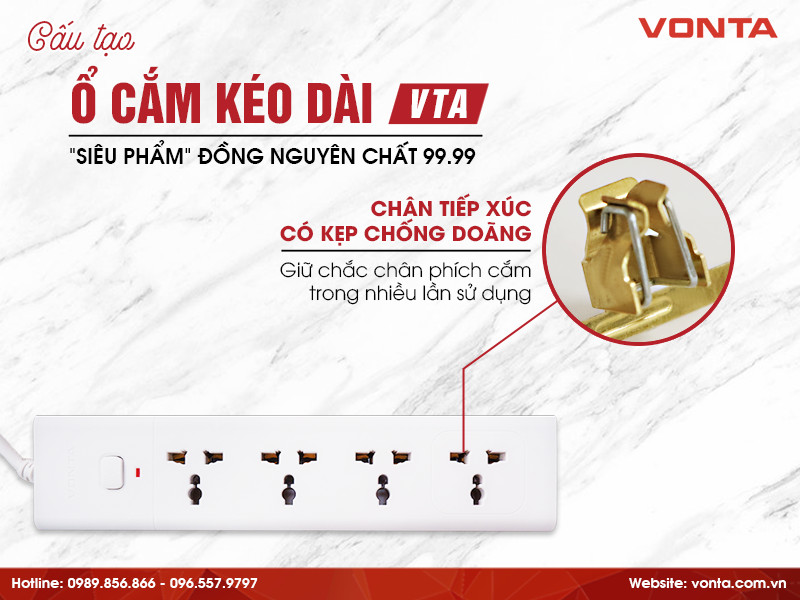 Ổ cắm kéo dài đồng nguyên chất